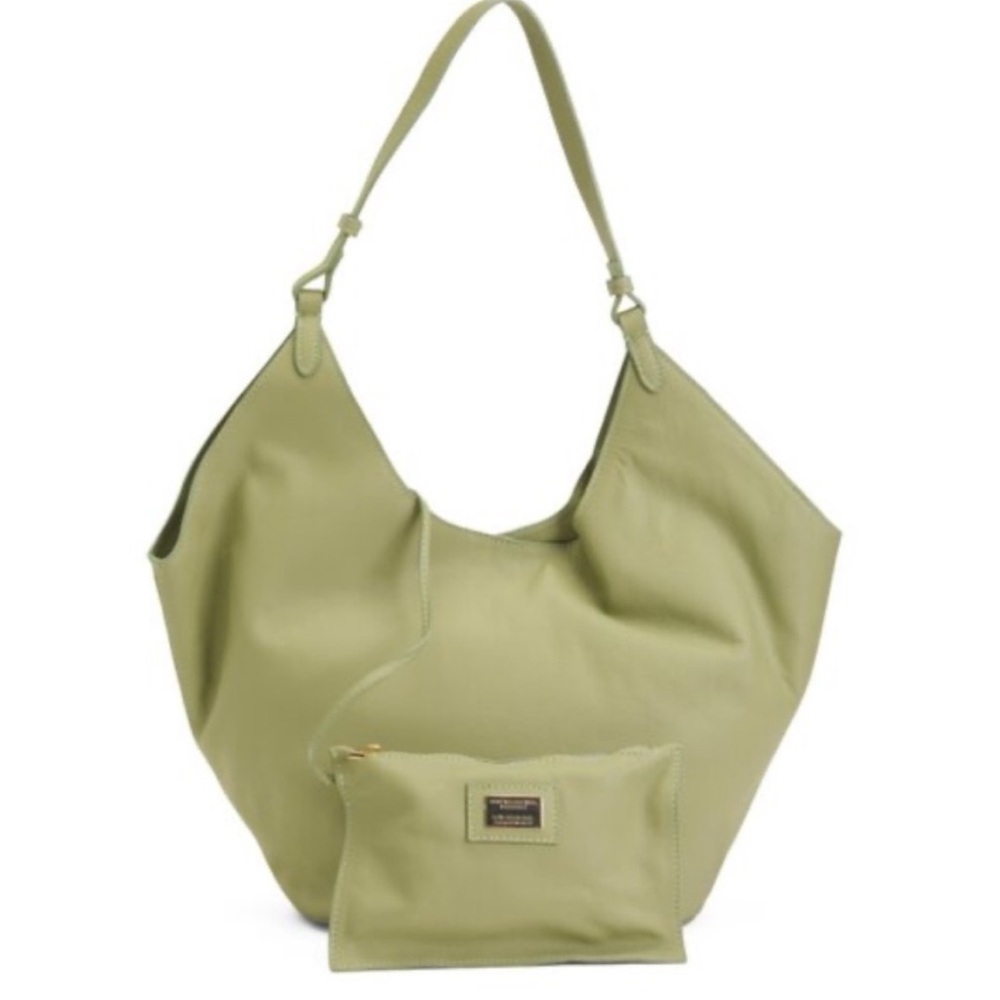 NWT Viola Castellani Genuine Leather Sage Green Hobo Bag with Attached Pouch